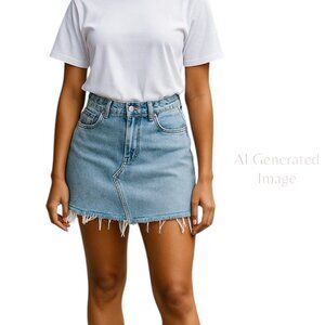 Insight Denim Sasha A-Line Mini Blue Raw Hem Light Wash Cotton Denim Skirt Sz 26